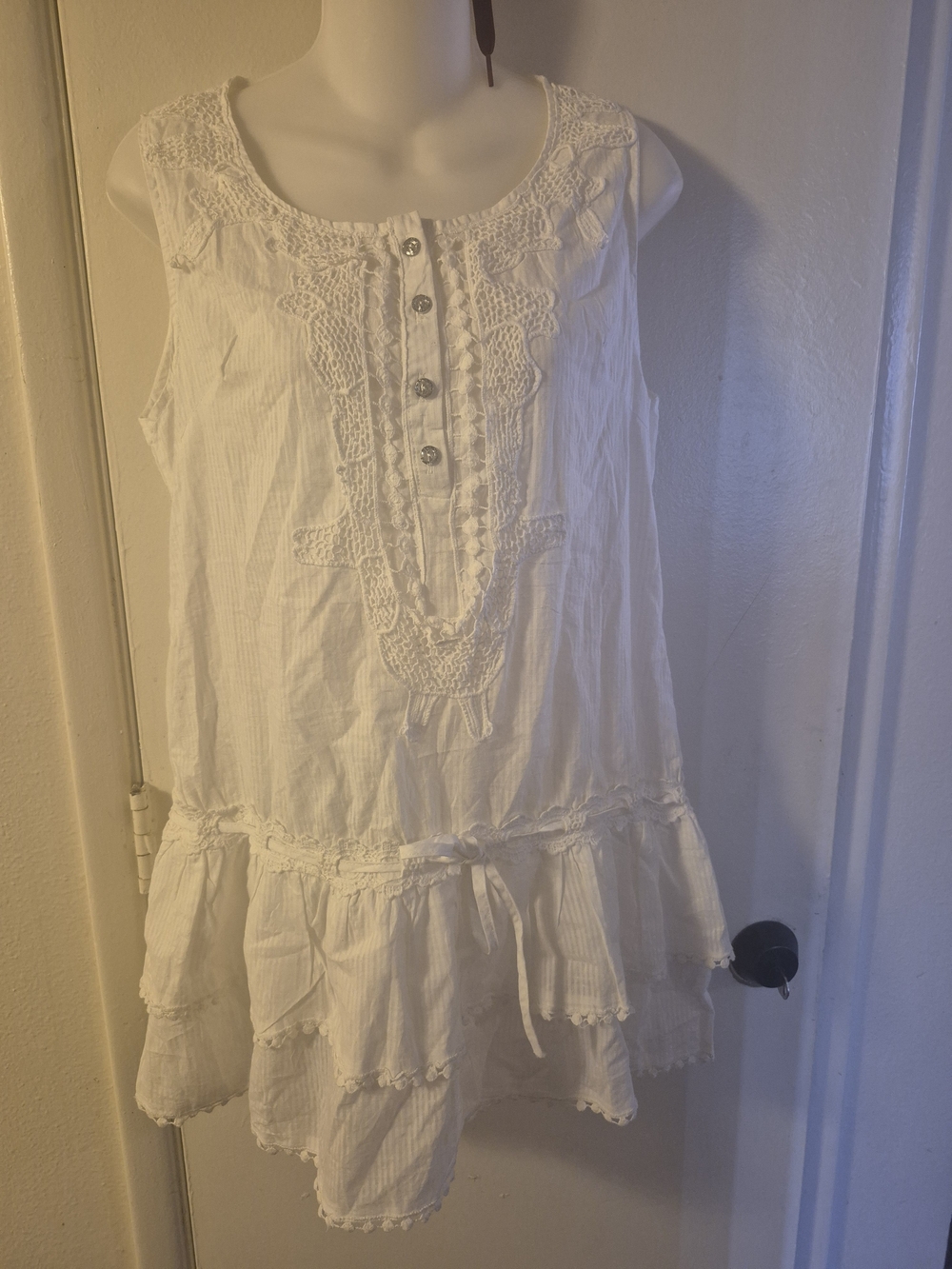 White Crochet-Detail Mini Dress